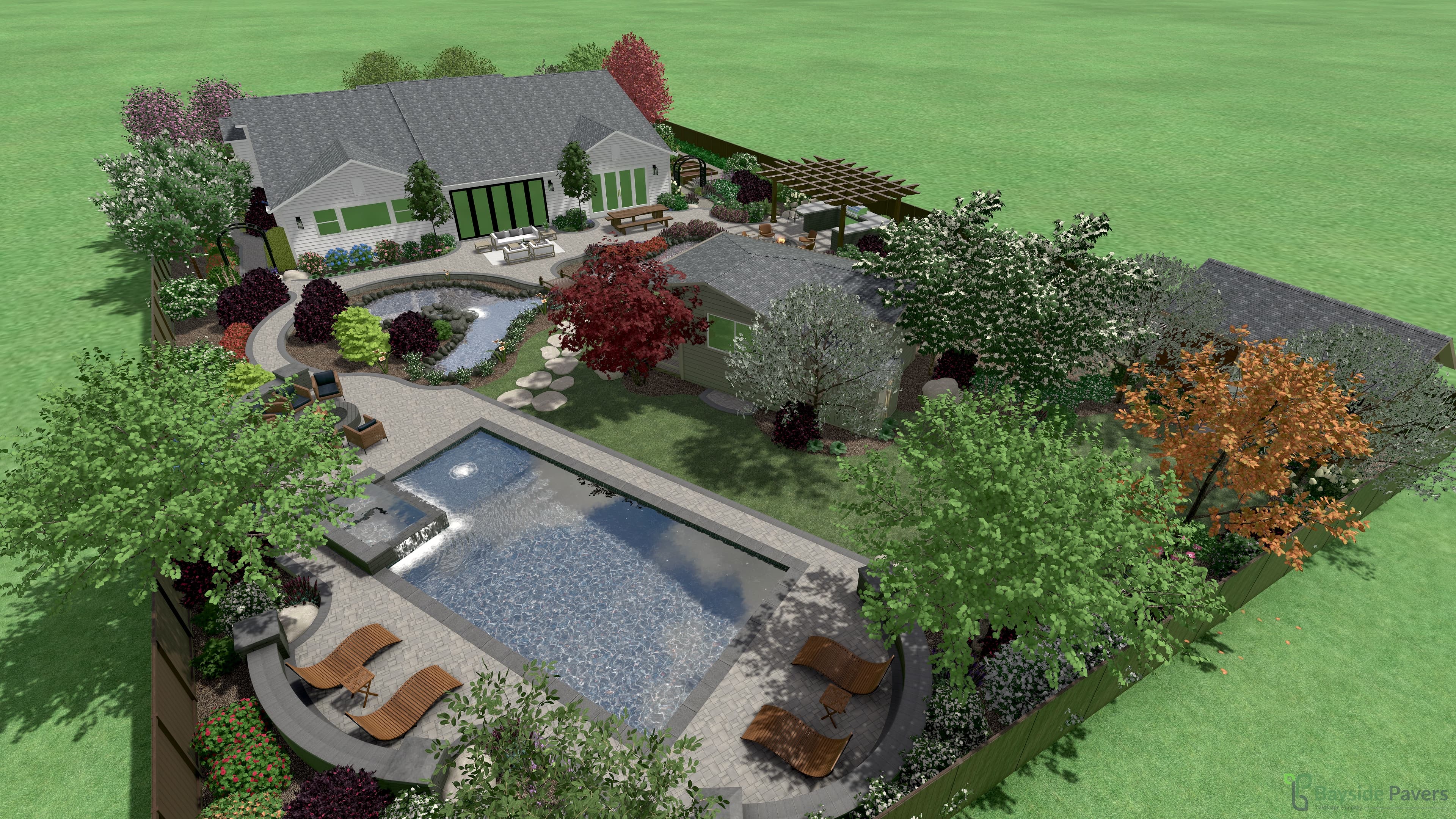 3D landscape design rendering by Bayside Pavers