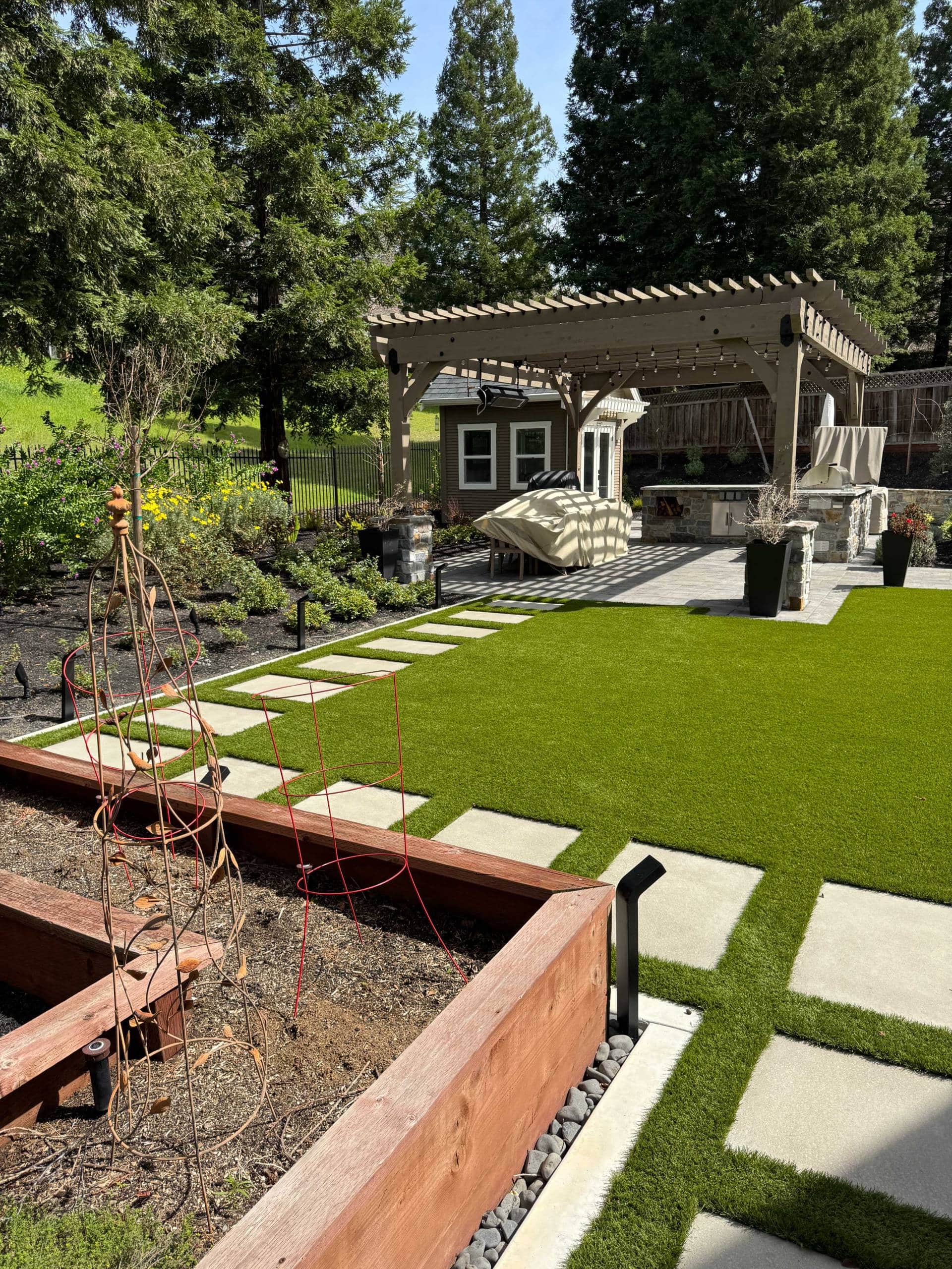 Backyard patio with pergola in Menlo Park